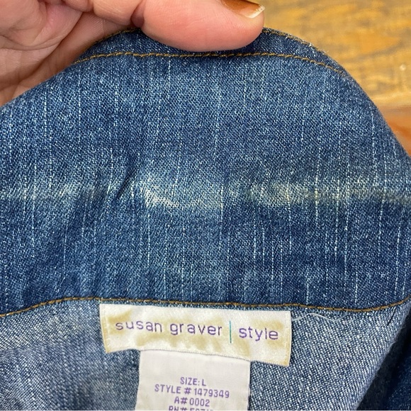 Susan Graver Jacket Womens Large Floral Beaded Embroidered Denim Blazer Stretch - Picture 11 of 12